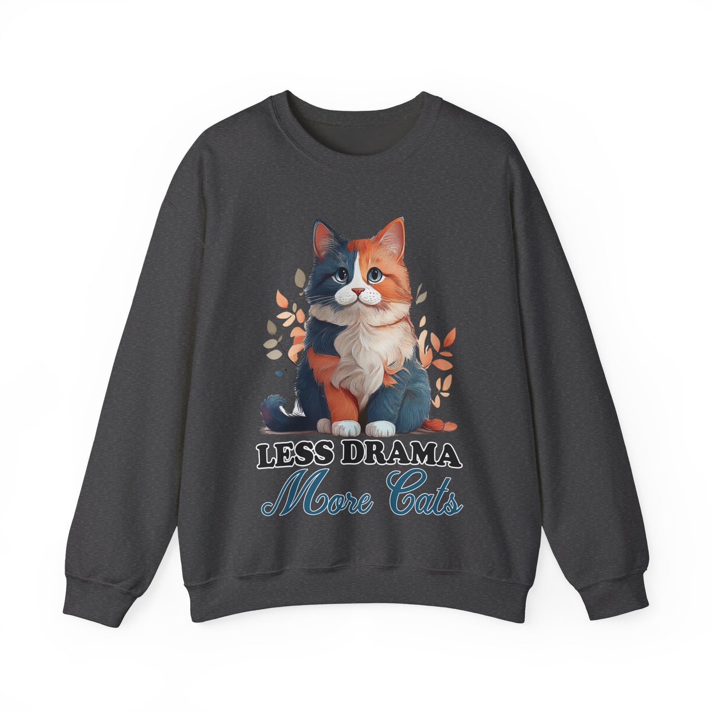 Less Drama, More Cats – Purrfect Peace in Style 🐾✨ - Cat Lover Crewneck Sweatshirt | Less Drama More Cats | Cozy Gift for Cat Owners, Animal Lovers, Cute Cat Sweatshirt