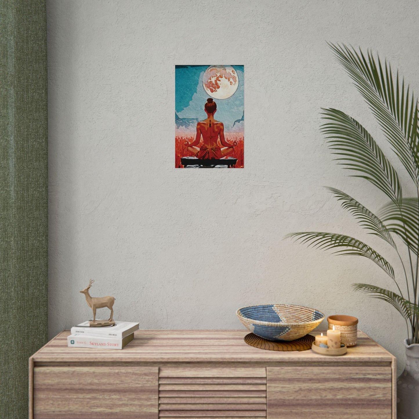 Serenity Under the Full Moon - Meditation Art Print, Zen Rolled Poster, Relaxation Decor, Spiritual Wall Art, Yoga Gift, Mindfulness Artwork