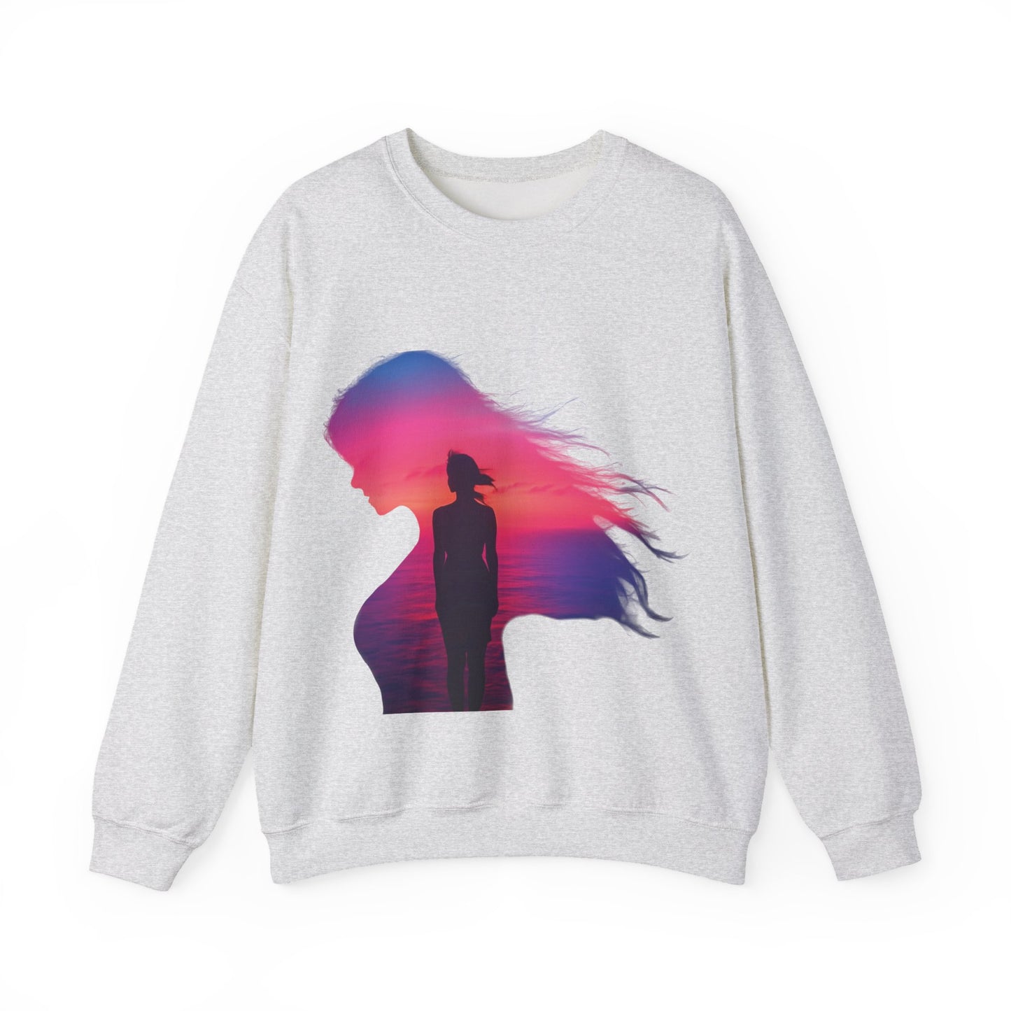 Radiate Boldly – Sunset Spirit in Every Sip and Step 🌅💫 - Silhouette Sunset Crewneck Sweatshirt | Cozy Unisex Top for Relaxing Days, Gifts for Her, Autumn Fashion