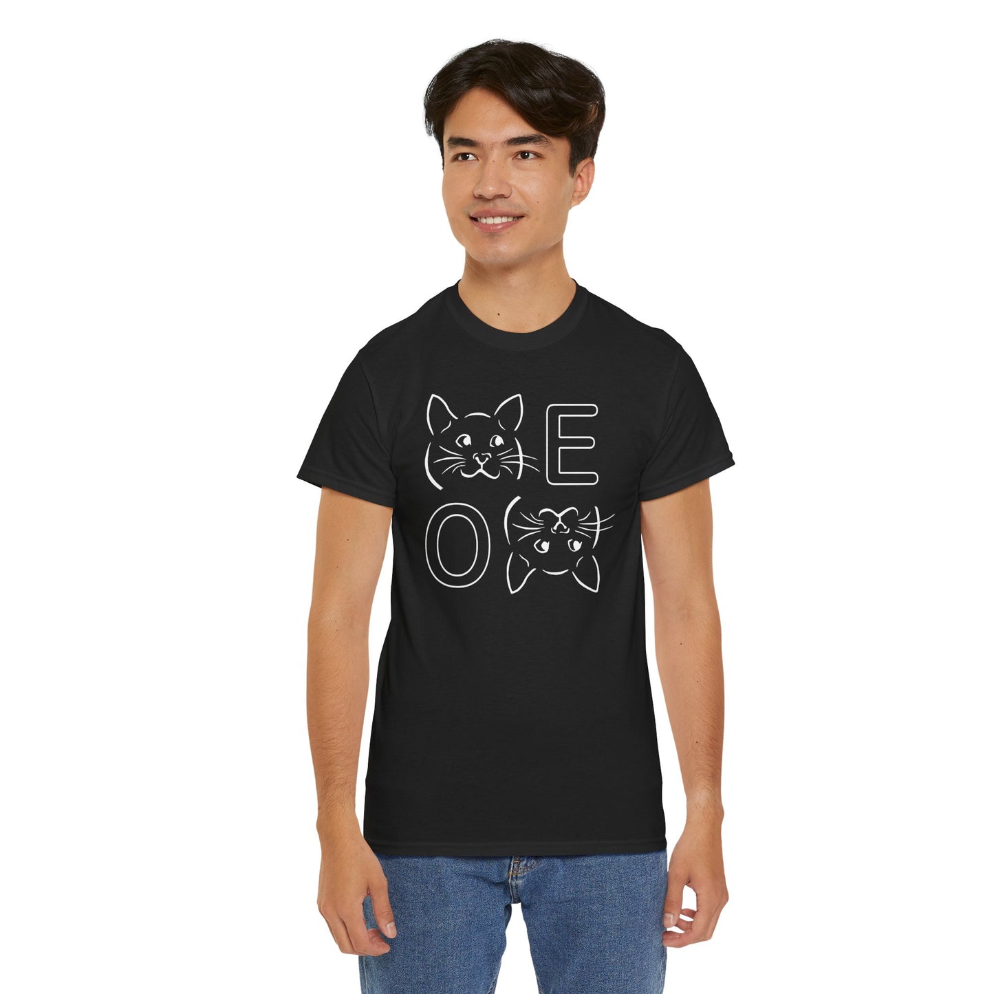 " MEOW" Cute Cat Faces Unisex Heavy Cotton Tee - Perfect for Cat Lovers