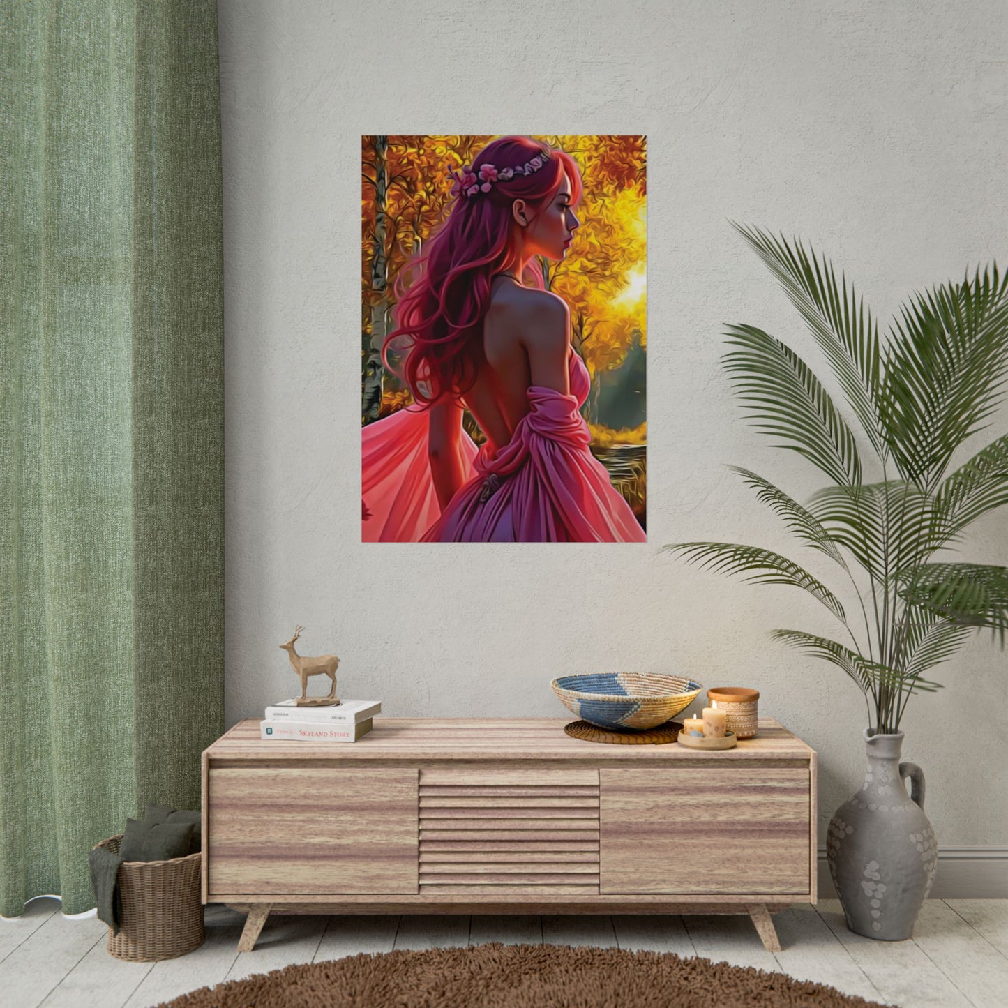 Beauty in Pink – Elegance Blossoms in Autumn Light - Enchanting Art Print, Elegant Decor, Fall Aesthetic, Feminine Wall Art, Unique Gift for Her, Boho Style Poster