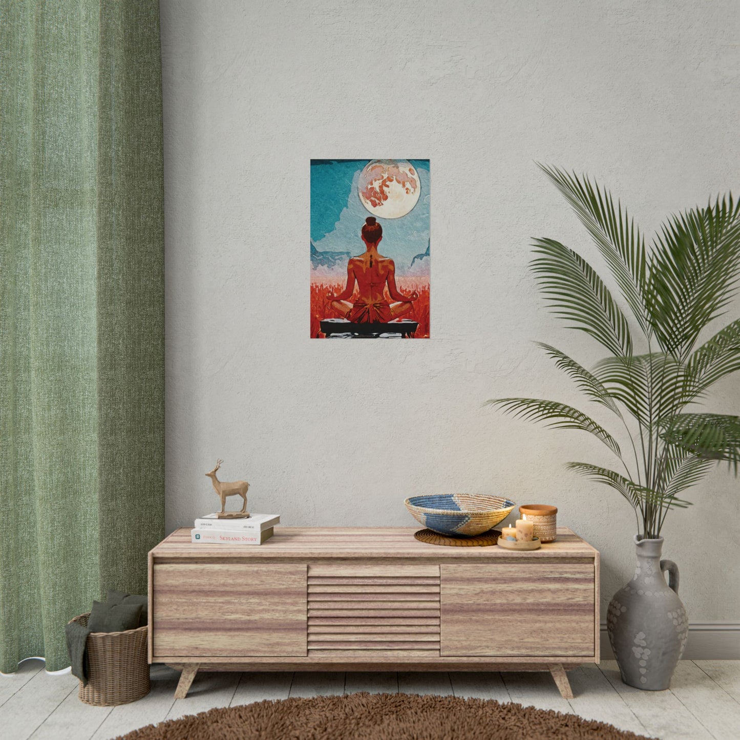 Serenity Under the Full Moon - Meditation Art Print, Zen Rolled Poster, Relaxation Decor, Spiritual Wall Art, Yoga Gift, Mindfulness Artwork