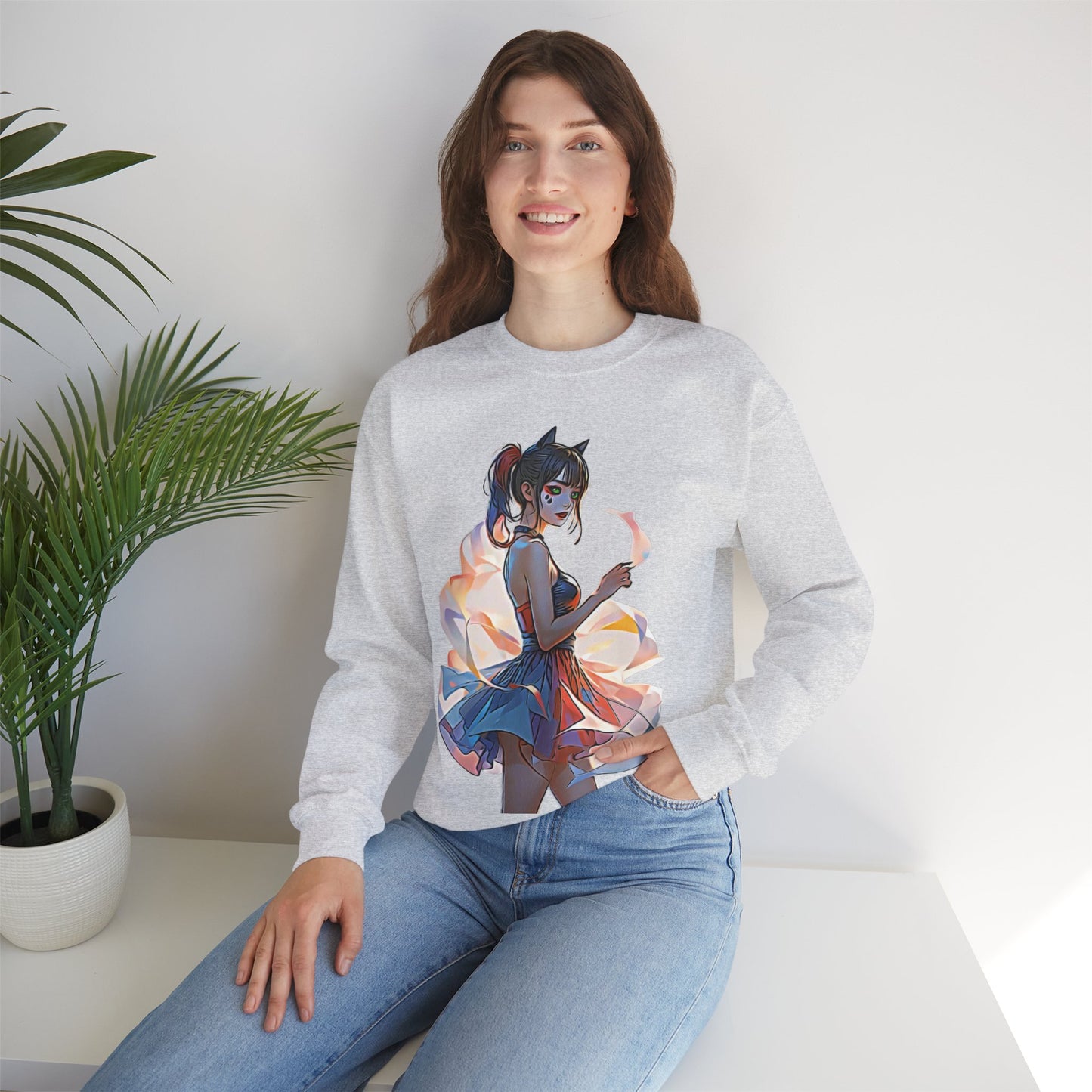 ✨Moonlit Grace: Anime Catgirl Aura for Casual Wear, Posters, Mugs and much more - Artistic Unisex Crewneck Sweatshirt | Cozy Graphic Sweater, Comfortable Hoodie, Fall Apparel, Anime-Inspired Gift, Casual Chic Fashion
