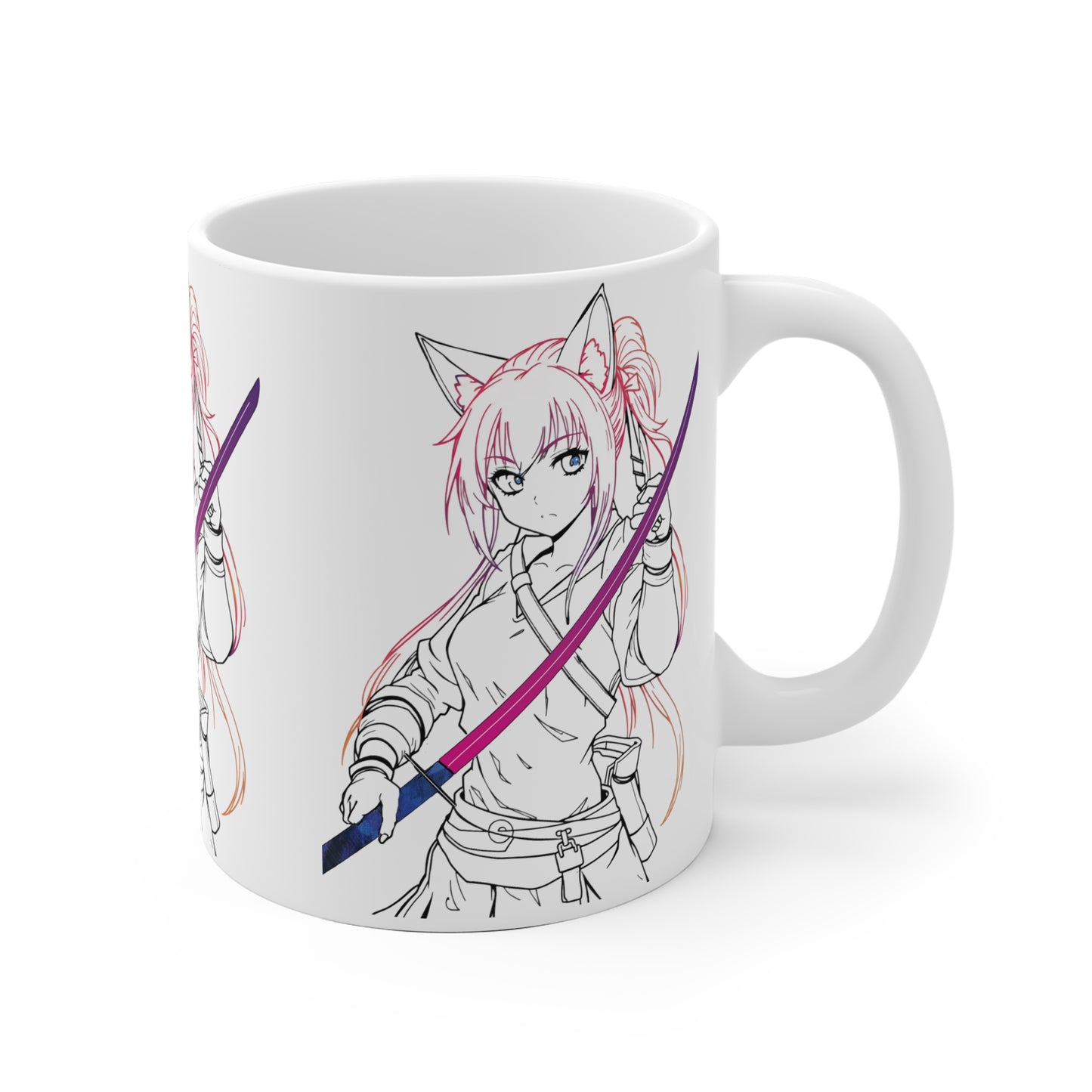 Anime-Inspired Ceramic Mug, Cat Girl Coffee Cup, Gift for Anime Lovers, Manga Mug, Unique Kawaii Drinkware