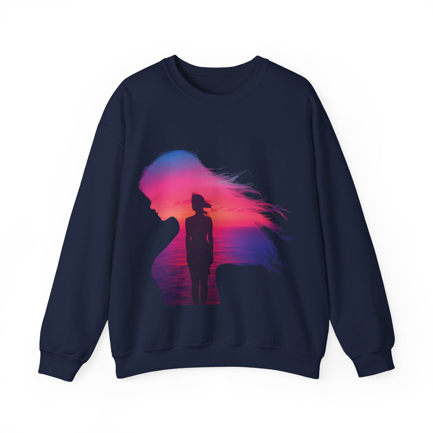 Radiate Boldly – Sunset Spirit in Every Sip and Step 🌅💫 - Silhouette Sunset Crewneck Sweatshirt | Cozy Unisex Top for Relaxing Days, Gifts for Her, Autumn Fashion