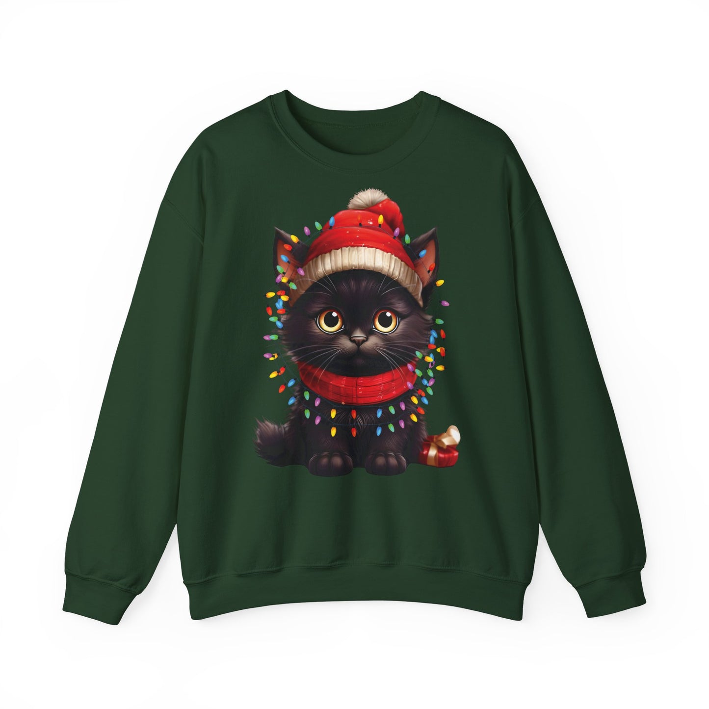 Holiday Heart: Kitten Wrapped in Christmas Lights - Festive Cat Crewneck Sweatshirt - Cozy Holiday Apparel, Warm Gift, Cute Winter Style, Pet Lover Sweatshirt, Christmas Sweater Alternative