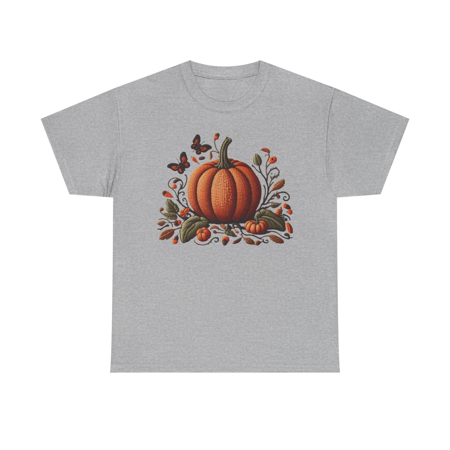 Pumpkin & Botanical Bliss – Autumn’s Cozy Charm 🎃🍂 - Autumn Pumpkin Tee, Fall T-Shirt, Halloween Shirt, Thanksgiving Gift, Unisex Heavy Cotton Tee