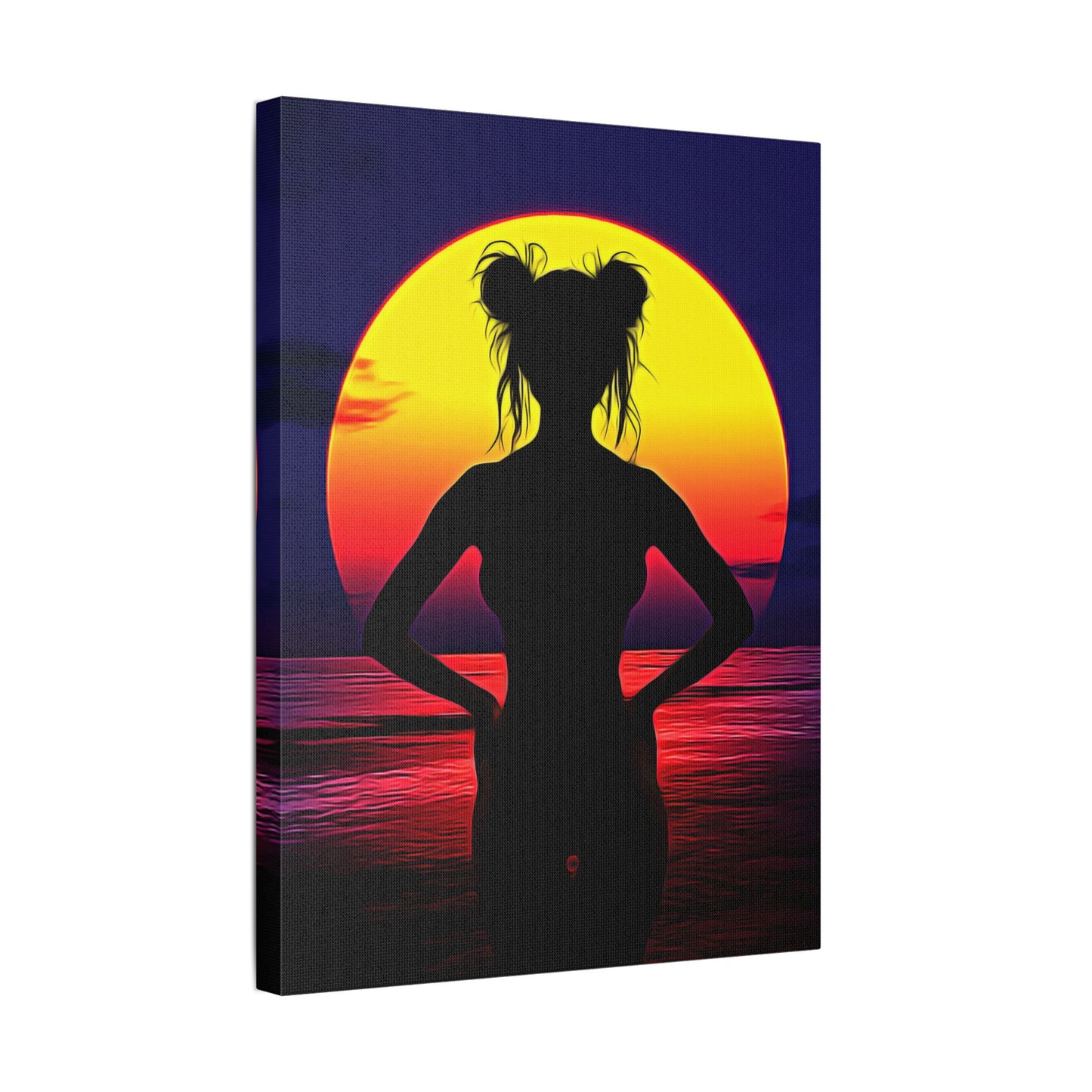 Solar Silhouette: Embrace Inner Strength in the Golden Sunset Glow - Sunset Silhouette Stretched Canvas Art | Boho Home Decor, Beach Wall Art, Unique Gift, Summer Vibes, Relaxing Artwork
