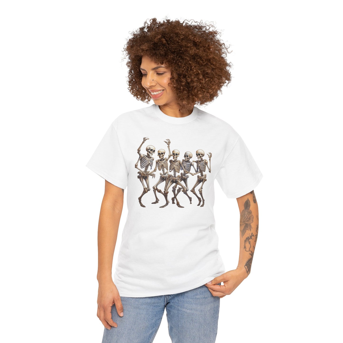 "Celebrate Life with Dancing Skeletons – Bold Apparel & Mugs that Spark Joy" - Unisex Heavy Cotton Tee with Dancing Skeletons, Halloween Shirt, Casual Tee, Party Apparel, Fun Graphic T-Shirt