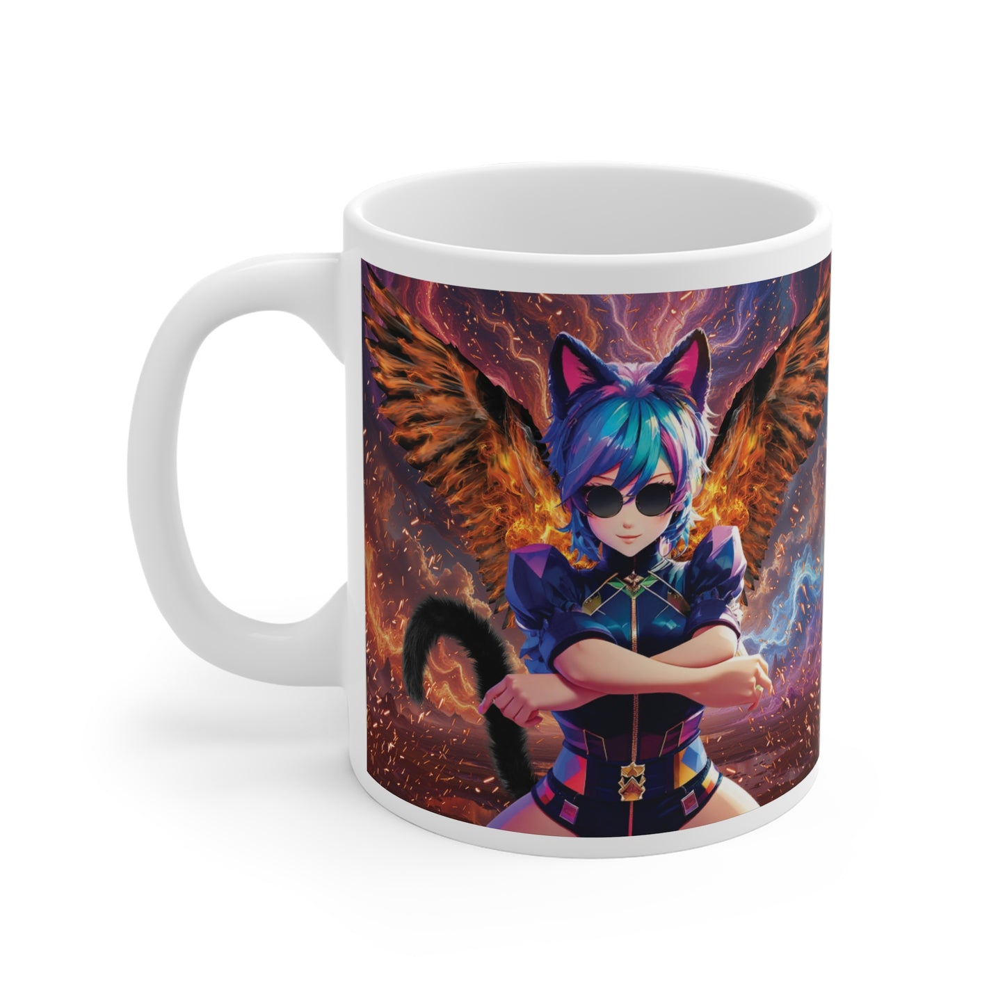 Ceramic Mug - Celestial Firestarter: Frost & Flame Anime Fantasy Design