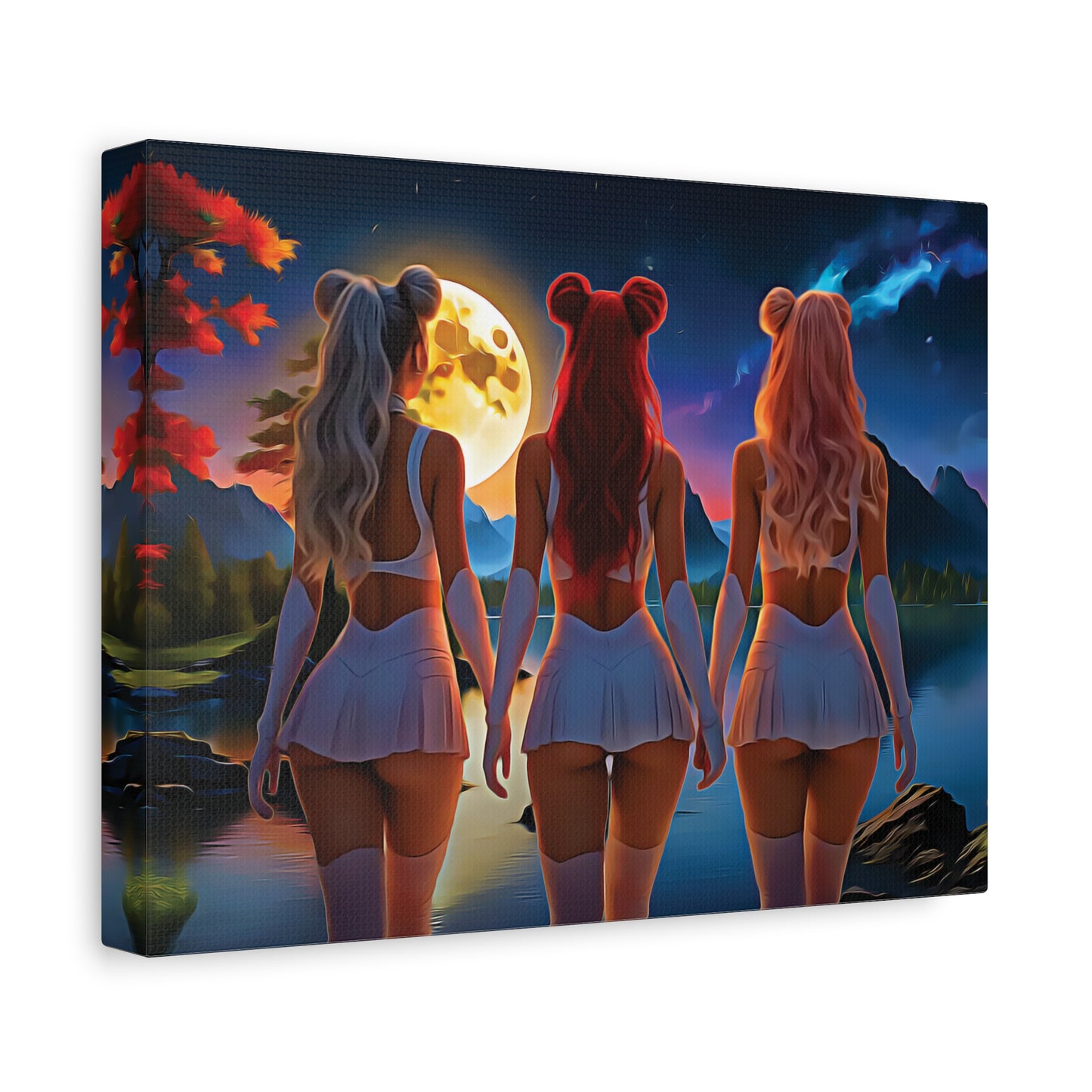 🌌 Moon Sisters: Unity in Light, Magic in MotionCanvas Wall Art - Enchanting Moonlit Retreat, Bohemian Decor, Gift for Friends, Home Decor, Unique Wall Art, Girls Night In