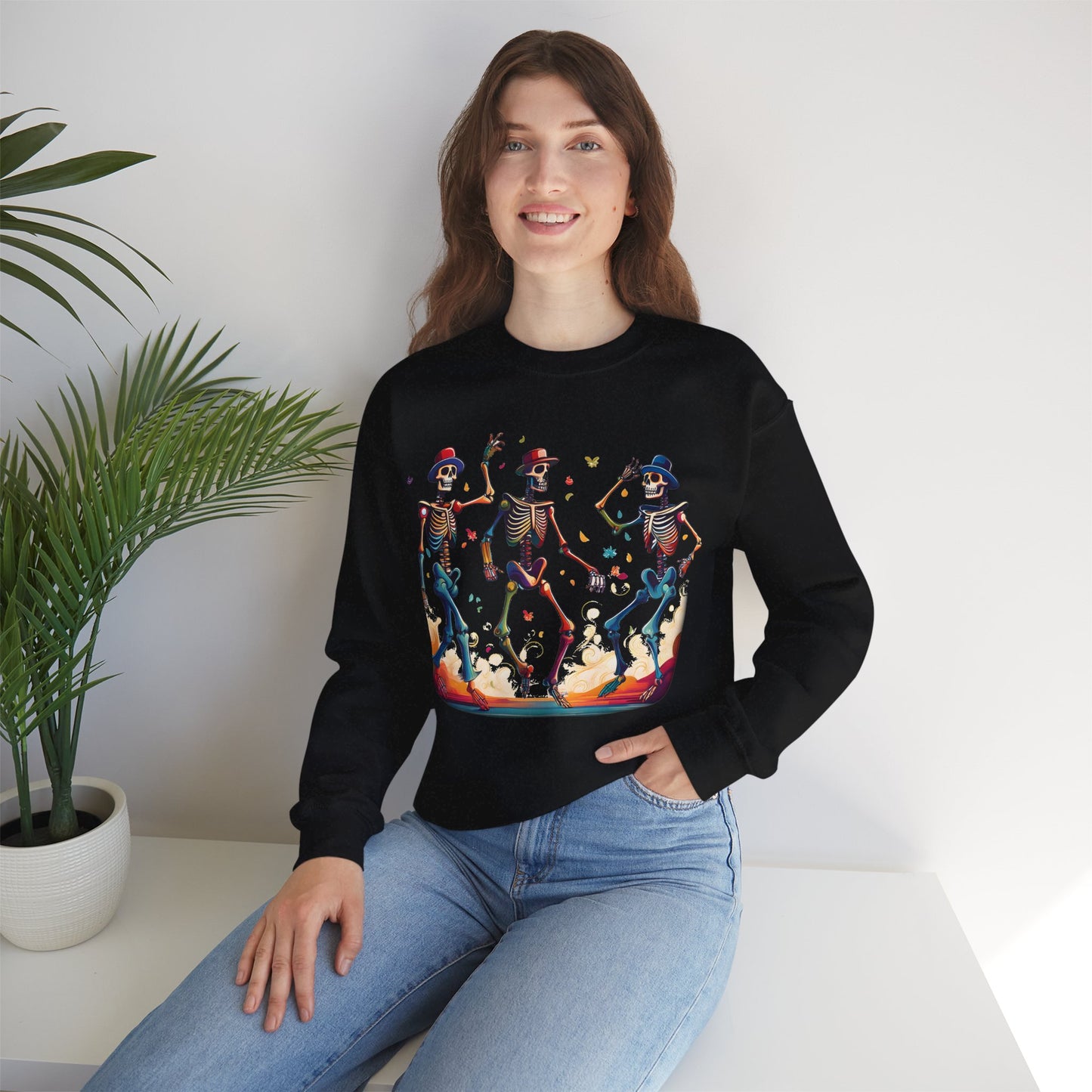 Dancing Skeletons Halloween Party - Spooky Fun Celebration Art - Festive Autumn Spirit Collection - Spooky Skeleton Dance Crewneck Sweatshirt, Halloween Sweatshirt, Unisex Fall Apparel, Casual Skeleton Top, Fun Halloween Gift