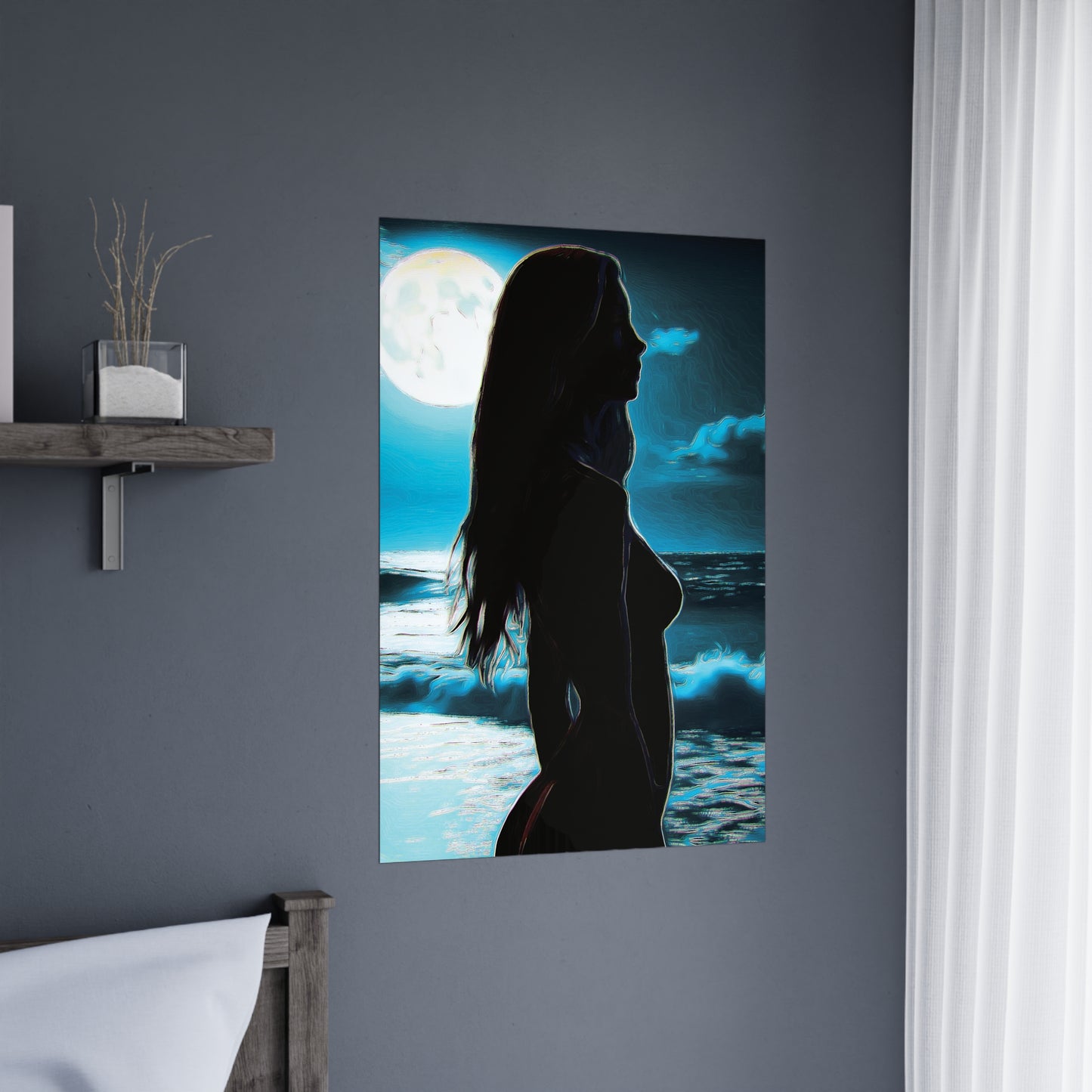 Moonlit Reflections – Serenity, Strength & Ocean Calm in One Magical Moment 🌊🌕 - Moonlit Silhouette Matte Poster, Bedroom Decor, Nighttime Art, Mystical Home Aesthetic, Gift for Art Lovers