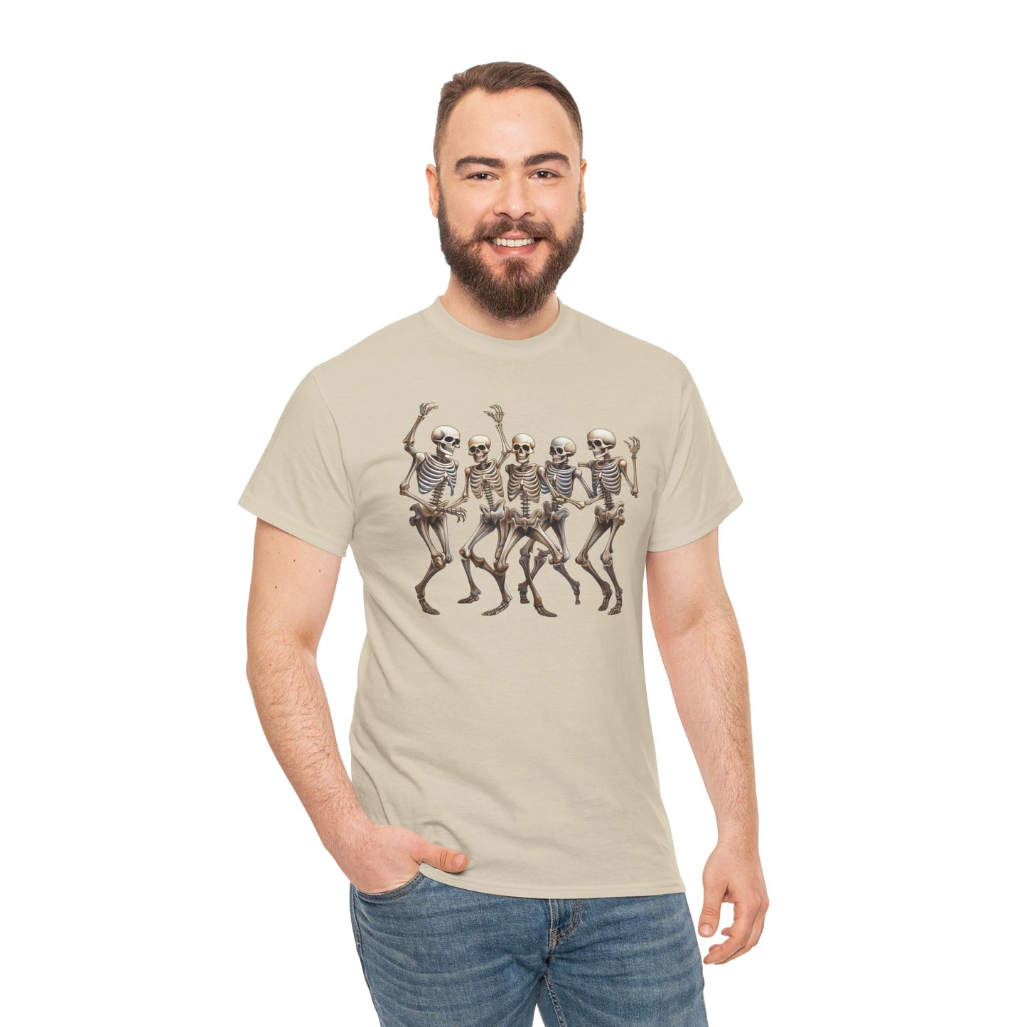 "Celebrate Life with Dancing Skeletons – Bold Apparel & Mugs that Spark Joy" - Unisex Heavy Cotton Tee with Dancing Skeletons, Halloween Shirt, Casual Tee, Party Apparel, Fun Graphic T-Shirt