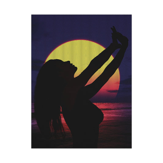Radiate Confidence – Bold Expression Through Color and Character - Silhouette Sunset Matte Poster, Art Decor, Bedroom Wall Art, Minimalist Home Decor, Gift for Her
