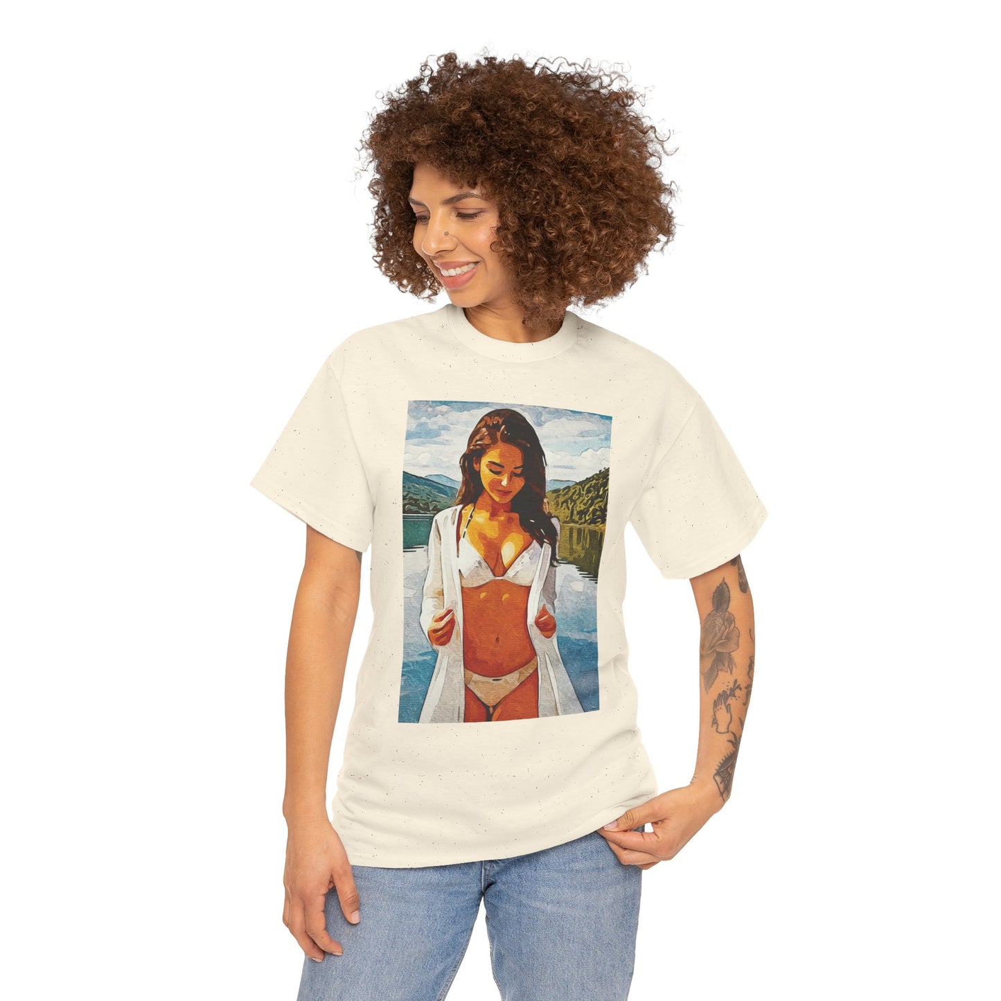 Beauty at the Lake — Sunlit Serenity for Casual Wear, Posters & Canvas - Summer Vibes Unisex Heavy Cotton Tee - Fun T-Shirt for Beach Lovers, Cute Casual Wear, Vacation Outfits, Graphic Tee for Parties, [...]