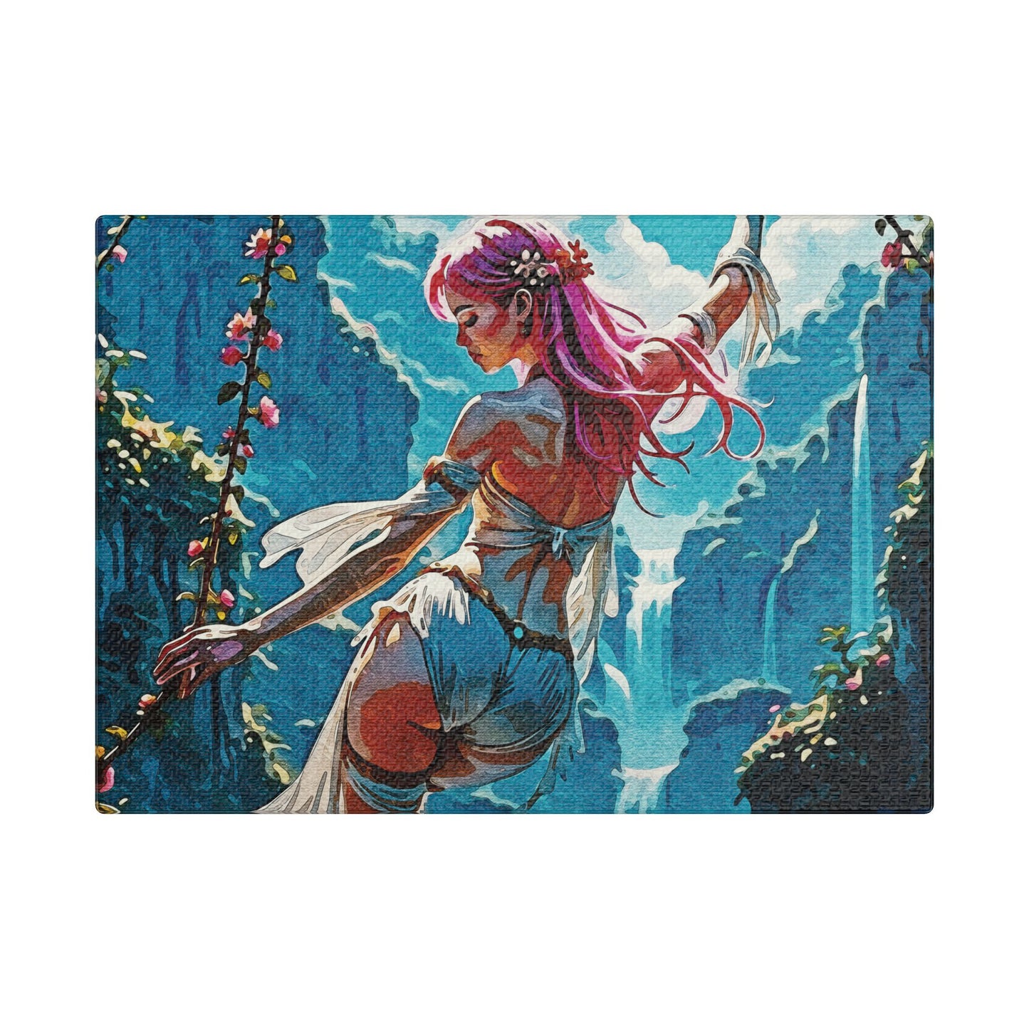 Blossom Beyond – Where Fantasy Blooms and Courage Flows 🌸🌄 - Satin Canvas Wall Art, Enchanting Fantasy Art Print, Colorful Home Decor, Bohemian Wall Hanging, Ethereal Gift Idea