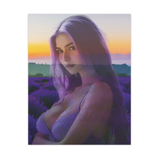Beautiful Lavender – Dreamy Sunset Muse in Lavender Field Printed Poster Art