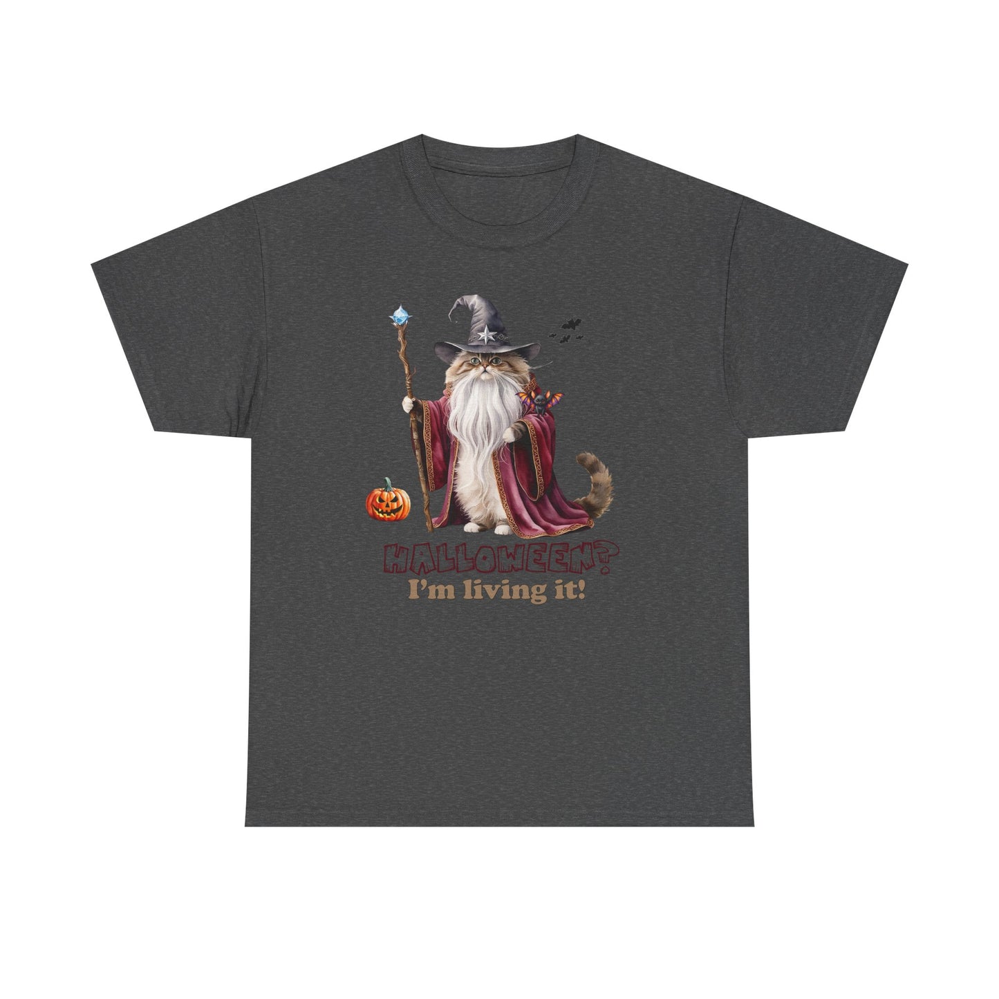 🧙 Living the Spell: Wizardry, Whimsy & Halloween CheerHalloween Wizard Cat Tee - 🎃 Spooky Unisex Cotton Shirt, Witchy T-Shirt, Fall Fashion, Gift for Cat Lovers, Halloween Costume, Relaxed Fit