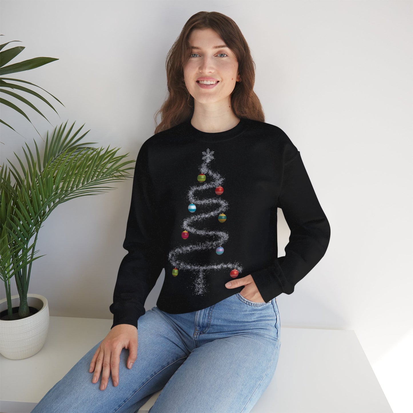 Cosmic Christmas: Where Stardust Dreams Become Holiday Magic - Christmas Tree Sweatshirt - Cozy Unisex Crewneck for Holiday Cheer