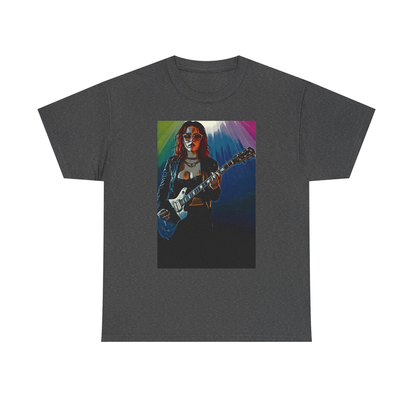 Electric Vibes: Retro Halftone Guitar Art Celebrating Music, Freedom, and Bold Self-Expression - Rock Star Unisex Heavy Cotton Tee, Music Lover Gift, Concert Apparel, Vintage Tee, Festival Wear