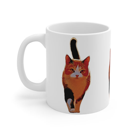 “Confident Stride: The Tri-Color Cat That Walks Like It Owns the World” (Brand New Design) - Cute Cat Ceramic Mug - Perfect for Cat Lovers | Gift for Pet Owners, Coffee Lover, Tea Drinkers, Birthday, Home Decor