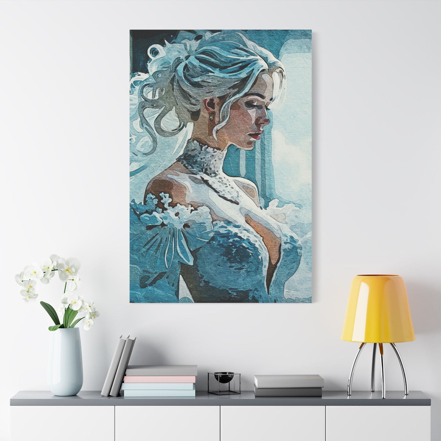 Radiant Empowerment – Elegance That Commands Light ⚡👑 - Elegant Satin Canvas Wall Art, Perfect for Home Decor, Bridal Shower Gift, Wedding Decor, Blue Toned Artwork