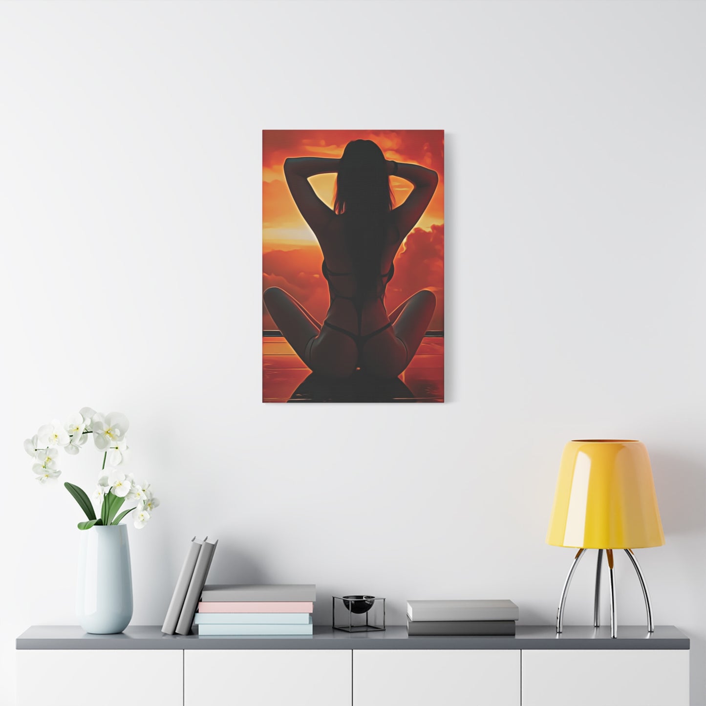 Golden Hour Serenity – Empowering Sunset Silhouette Inspiring Calm, Strength and Inner Freedom - Stretched Canvas Art Print - Sunset Silhouette, Wall Decor, Modern Home Art, Unique Gift, Bedroom Decor, Summer Vibes