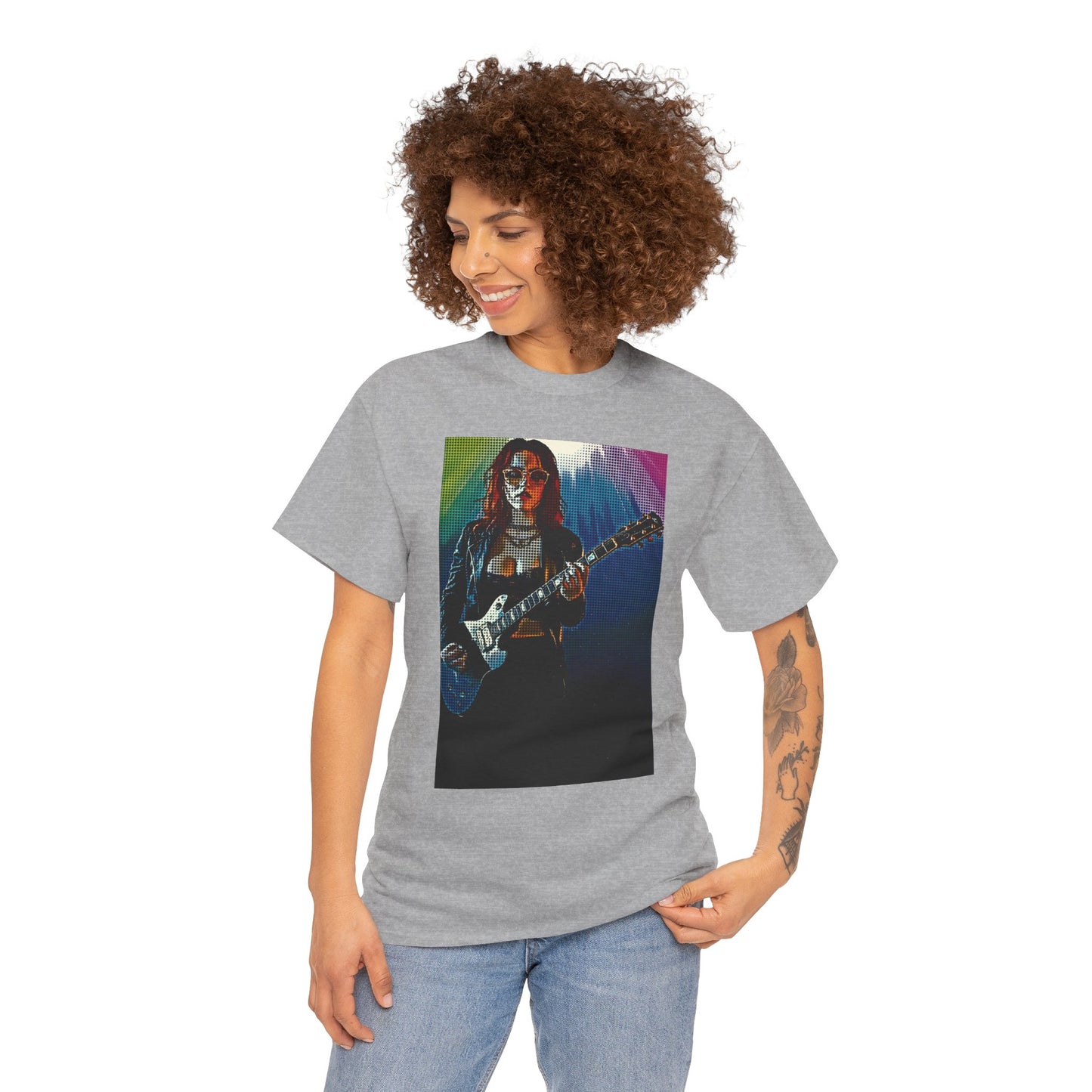 Electric Vibes: Retro Halftone Guitar Art Celebrating Music, Freedom, and Bold Self-Expression - Rock Star Unisex Heavy Cotton Tee, Music Lover Gift, Concert Apparel, Vintage Tee, Festival Wear