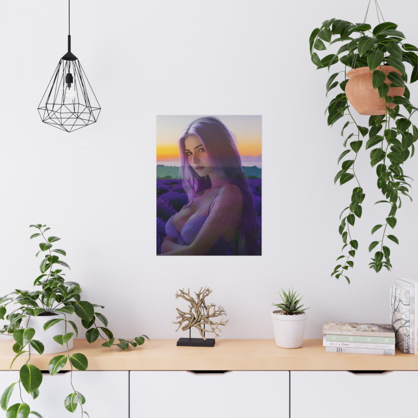 Beautiful Lavender – Dreamy Sunset Muse in Lavender Field Printed Poster Art
