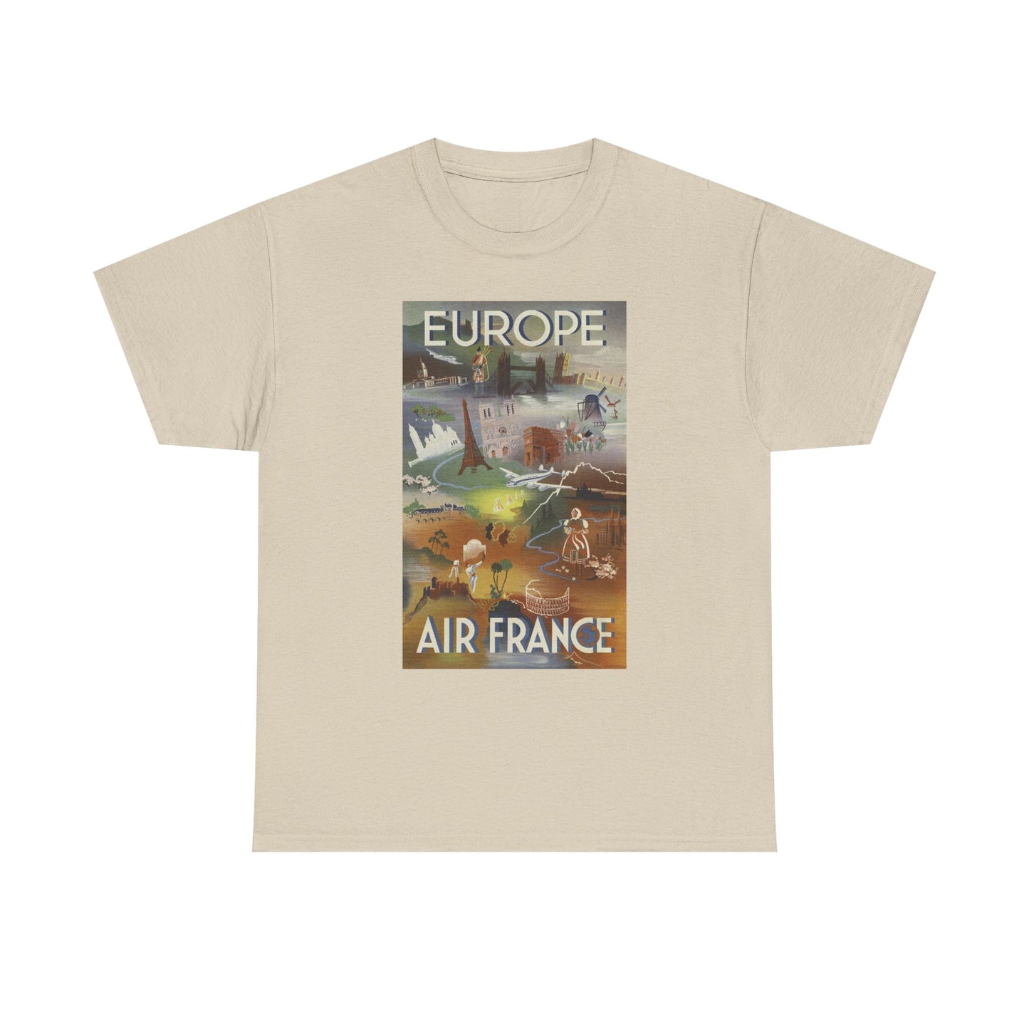 Vintage Air France 1948: Retro Travel Poster Celebrating Europe’s Beauty, Adventure, and Timeless Wanderlust - Unisex Heavy Cotton Tee
