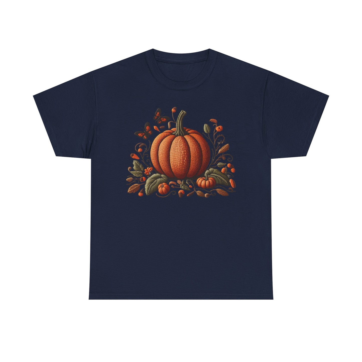 Pumpkin & Botanical Bliss – Autumn’s Cozy Charm 🎃🍂 - Autumn Pumpkin Tee, Fall T-Shirt, Halloween Shirt, Thanksgiving Gift, Unisex Heavy Cotton Tee