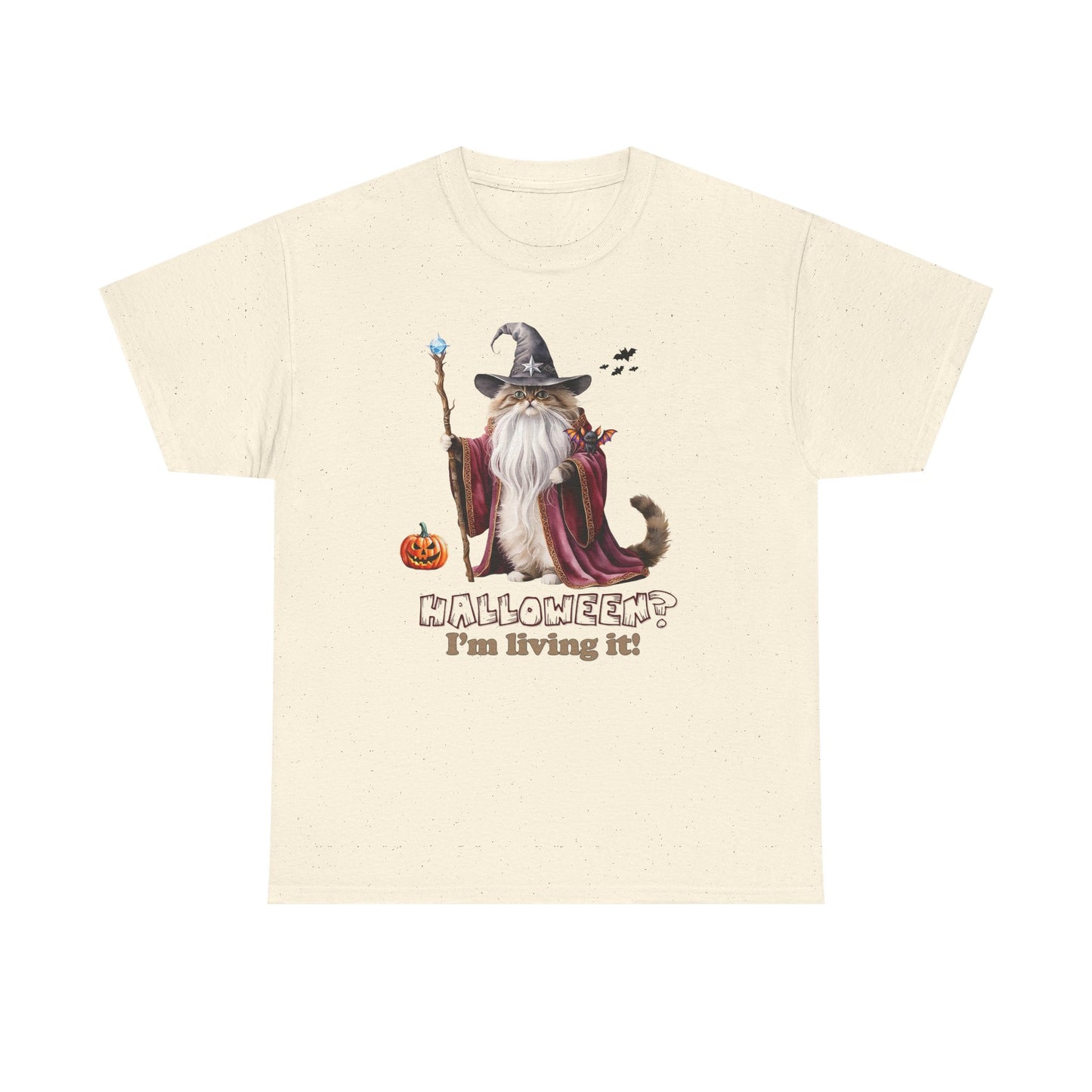 🧙 Living the Spell: Wizardry, Whimsy & Halloween CheerHalloween Wizard Cat Tee - 🎃 Spooky Unisex Cotton Shirt, Witchy T-Shirt, Fall Fashion, Gift for Cat Lovers, Halloween Costume, Relaxed Fit