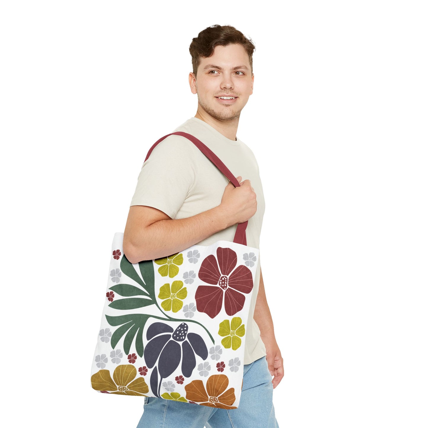 Boho Flowers Tote Bag - Retro Vintage Style