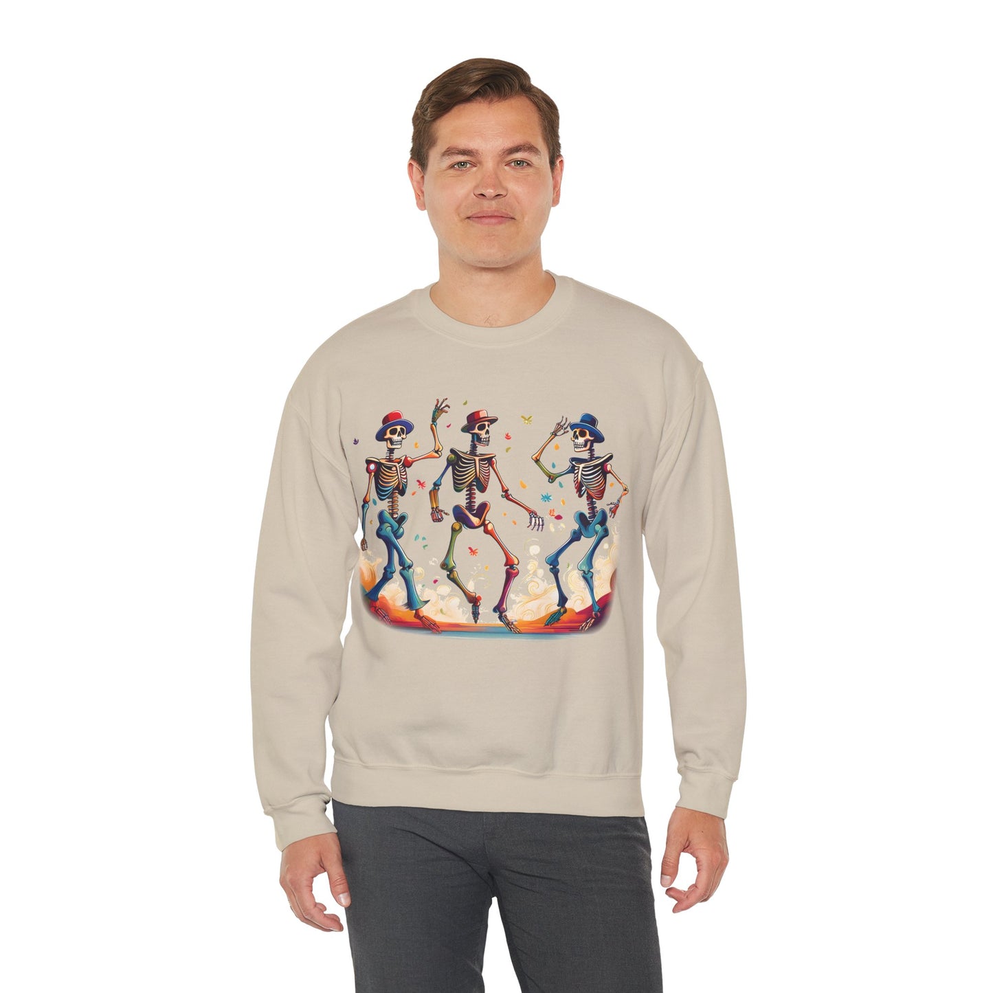 Dancing Skeletons Halloween Party - Spooky Fun Celebration Art - Festive Autumn Spirit Collection - Spooky Skeleton Dance Crewneck Sweatshirt, Halloween Sweatshirt, Unisex Fall Apparel, Casual Skeleton Top, Fun Halloween Gift