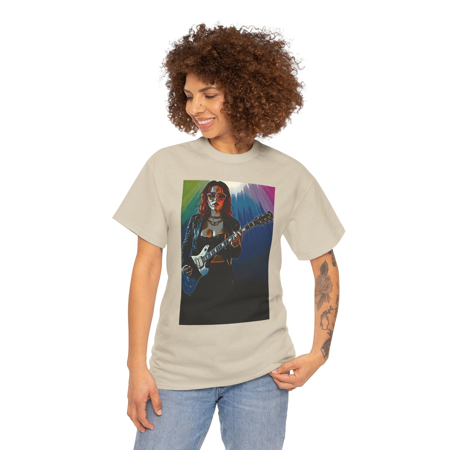 Electric Vibes: Retro Halftone Guitar Art Celebrating Music, Freedom, and Bold Self-Expression - Rock Star Unisex Heavy Cotton Tee, Music Lover Gift, Concert Apparel, Vintage Tee, Festival Wear