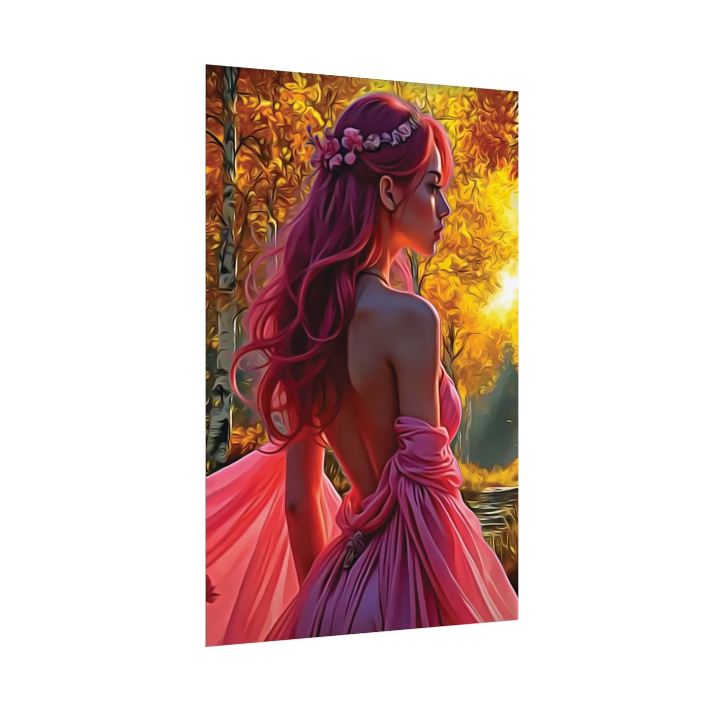 Beauty in Pink – Elegance Blossoms in Autumn Light - Enchanting Art Print, Elegant Decor, Fall Aesthetic, Feminine Wall Art, Unique Gift for Her, Boho Style Poster