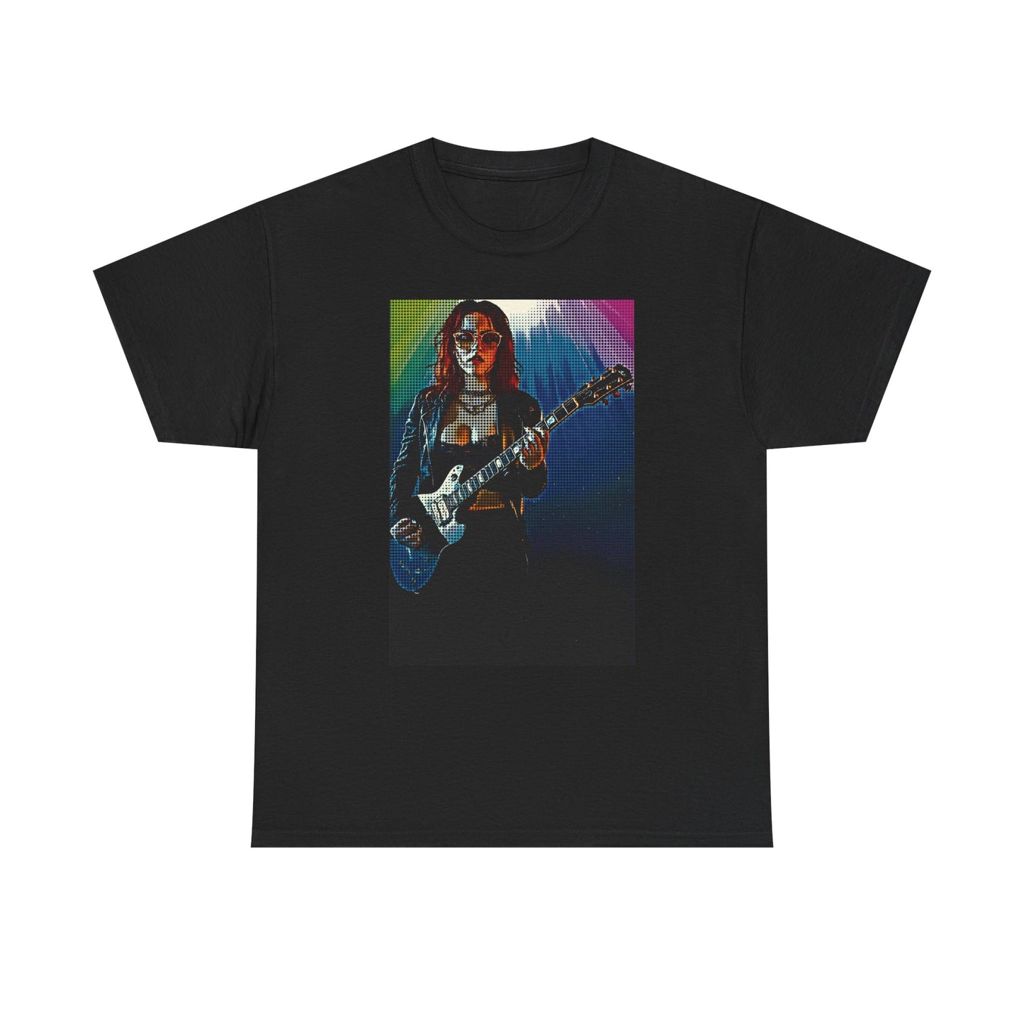 Electric Vibes: Retro Halftone Guitar Art Celebrating Music, Freedom, and Bold Self-Expression - Rock Star Unisex Heavy Cotton Tee, Music Lover Gift, Concert Apparel, Vintage Tee, Festival Wear
