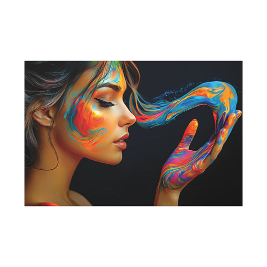 Chromatic Silence: Where Color Speaks and Spirit Listens - Colorful Portrait Canvas Wall Art, Modern Home Decor, Black Girl Art, Unique Gift for Art Lovers, Bohemian Decor