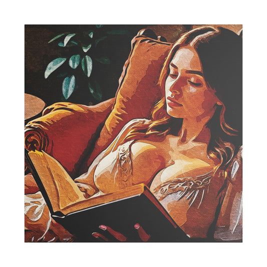 "Golden Hour Reading: Cozy Literary Escape Where Stories Come Alive in Warm Autumn Light" - Elegant Satin Canvas Artwork, Home Decor, Wall Art, Gallery Ready, Gift for Art Lovers, Cozy Vibes, Living Room Decoration