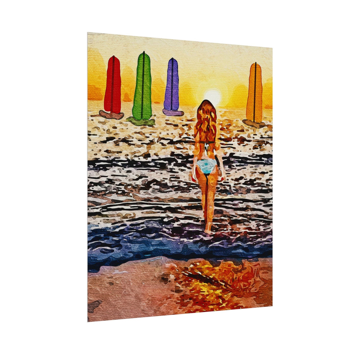 "Chasing Horizons: A Sunset Journey of Hope and Serenity Beyond the Waves" - Beach-Themed Rolled Posters, Decorative Wall Art, Summer Decor, Coastal Vibe, Surfing Gift, Ocean Sunset Print