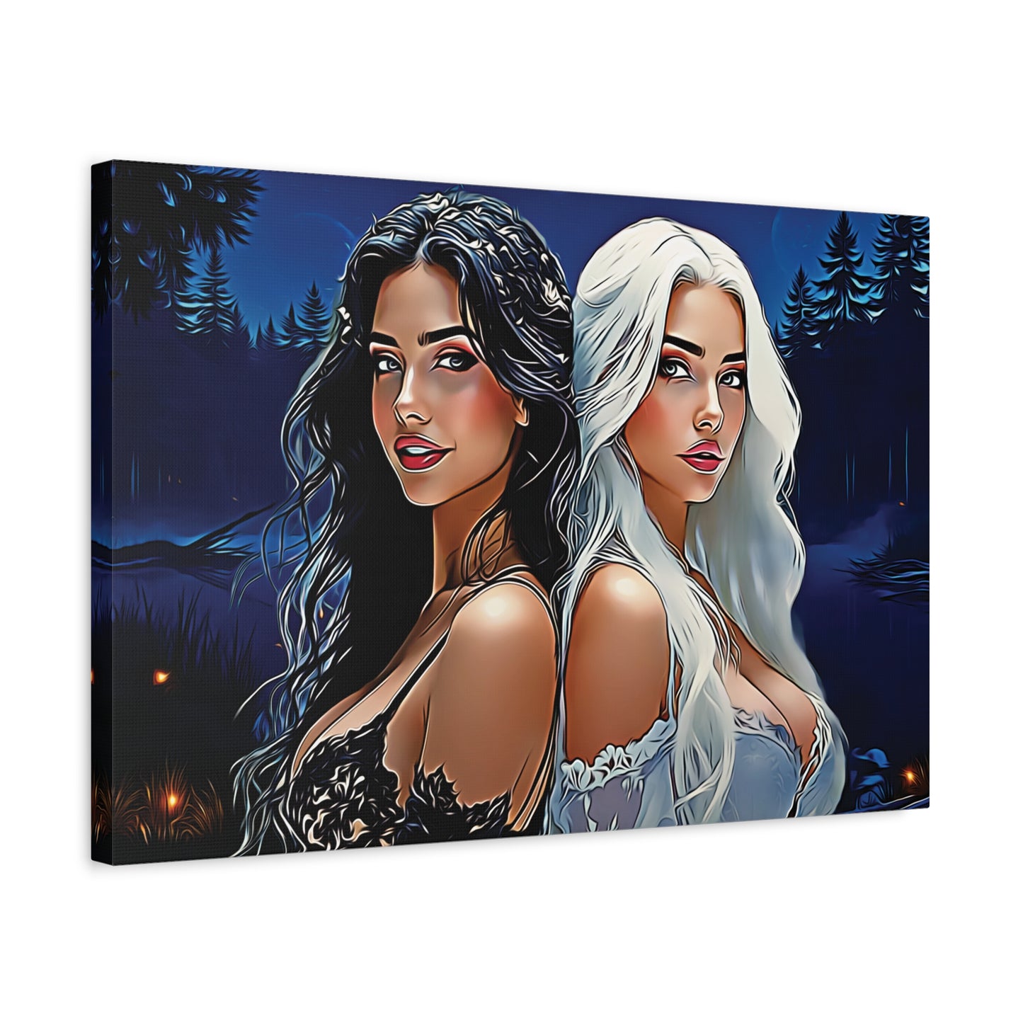 Moonlit Sisters of Opposites – Enchanted Night Art of Balance, Beauty, and Timeless Harmony - Canvas Art Print, Vibrant Wall Decor, Modern Home Art, Ideal Gift for Friends, Elegant Bedroom Accents, Birthday Present