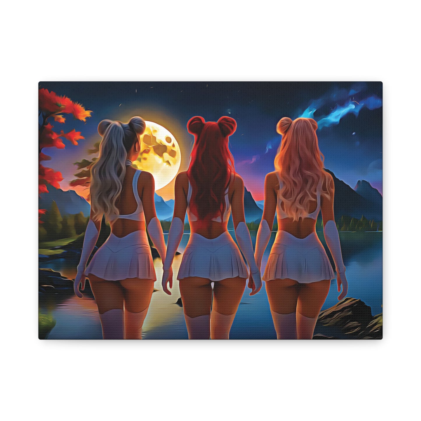 🌌 Moon Sisters: Unity in Light, Magic in MotionCanvas Wall Art - Enchanting Moonlit Retreat, Bohemian Decor, Gift for Friends, Home Decor, Unique Wall Art, Girls Night In