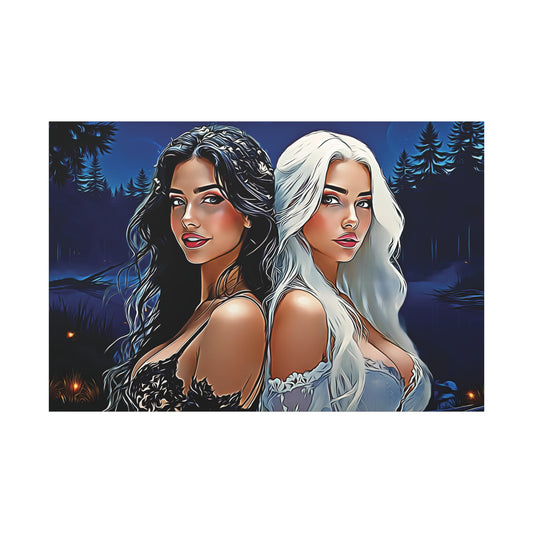 Moonlit Sisters of Opposites – Enchanted Night Art of Balance, Beauty, and Timeless Harmony - Canvas Art Print, Vibrant Wall Decor, Modern Home Art, Ideal Gift for Friends, Elegant Bedroom Accents, Birthday Present