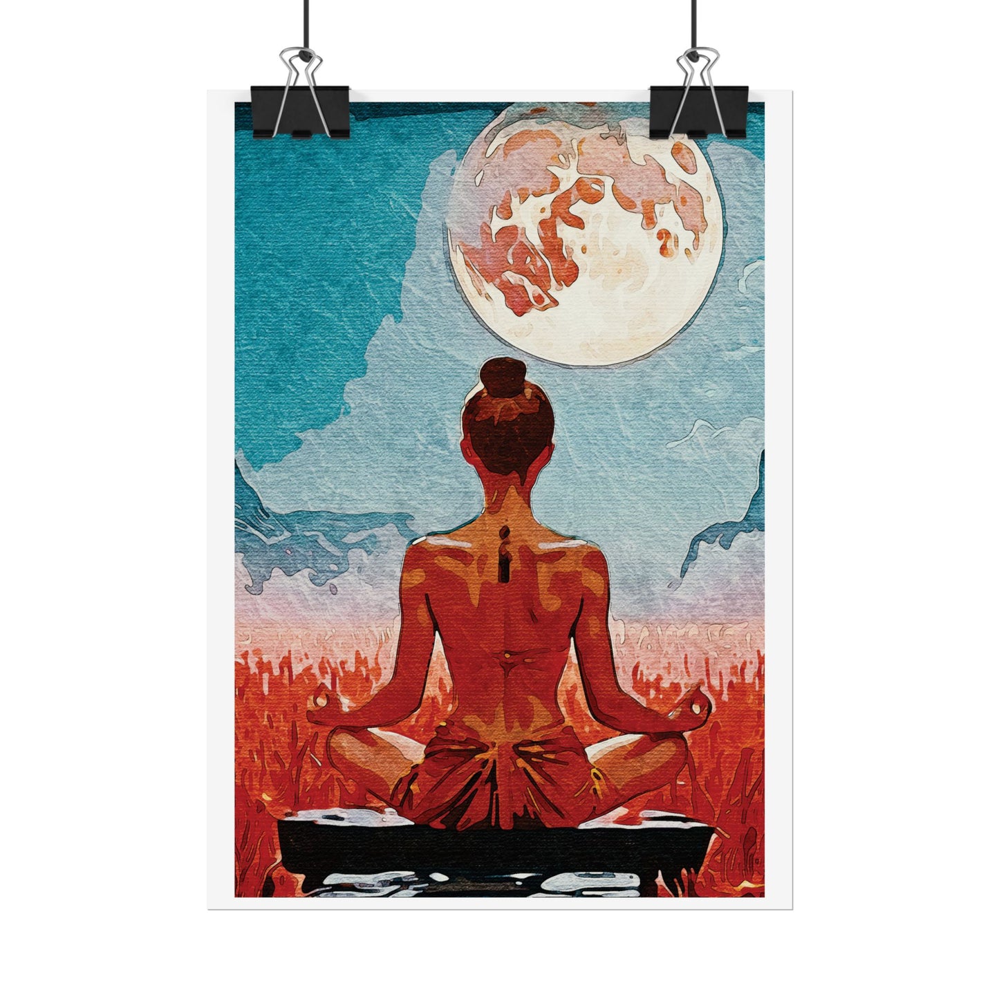 Serenity Under the Full Moon - Meditation Art Print, Zen Rolled Poster, Relaxation Decor, Spiritual Wall Art, Yoga Gift, Mindfulness Artwork