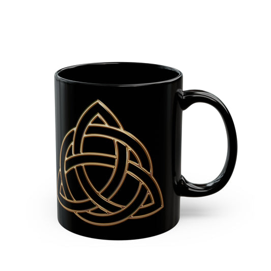 Triquetra, Celtic Trinity Knot Black Mug - Elegant 11oz & 15oz Coffee Cup for Home and Office