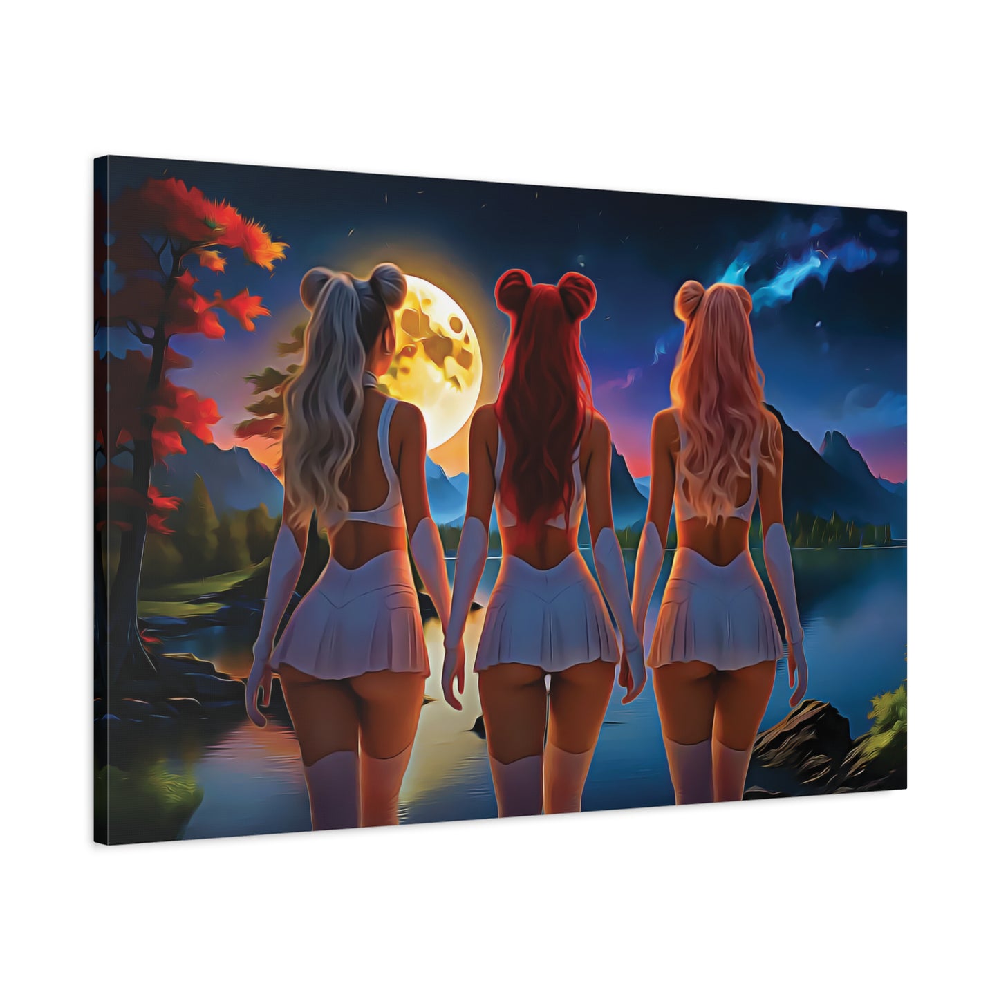 🌌 Moon Sisters: Unity in Light, Magic in MotionCanvas Wall Art - Enchanting Moonlit Retreat, Bohemian Decor, Gift for Friends, Home Decor, Unique Wall Art, Girls Night In