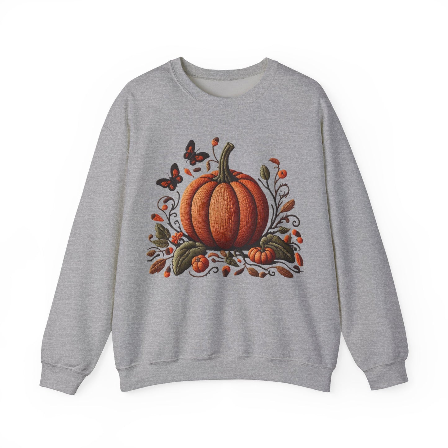 Pumpkin & Botanical Bliss – Autumn’s Cozy Charm 🎃🍂 - Autumn Pumpkin Sweatshirt - Cozy Fall Apparel, Unisex Crewneck, Thanksgiving Gift, Seasonal Fashion, Pumpkin Patch Style