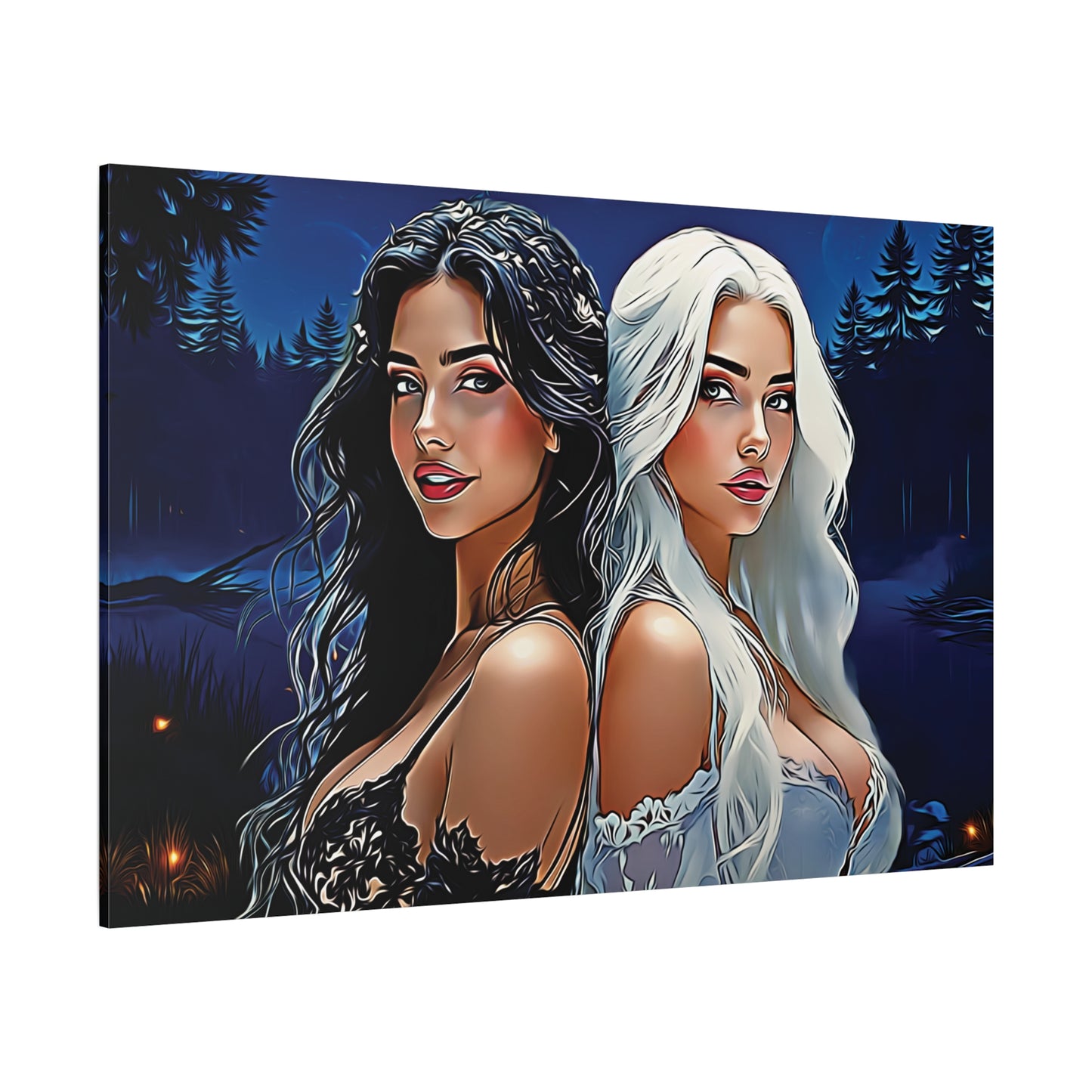 Moonlit Sisters of Opposites – Enchanted Night Art of Balance, Beauty, and Timeless Harmony - Canvas Art Print, Vibrant Wall Decor, Modern Home Art, Ideal Gift for Friends, Elegant Bedroom Accents, Birthday Present