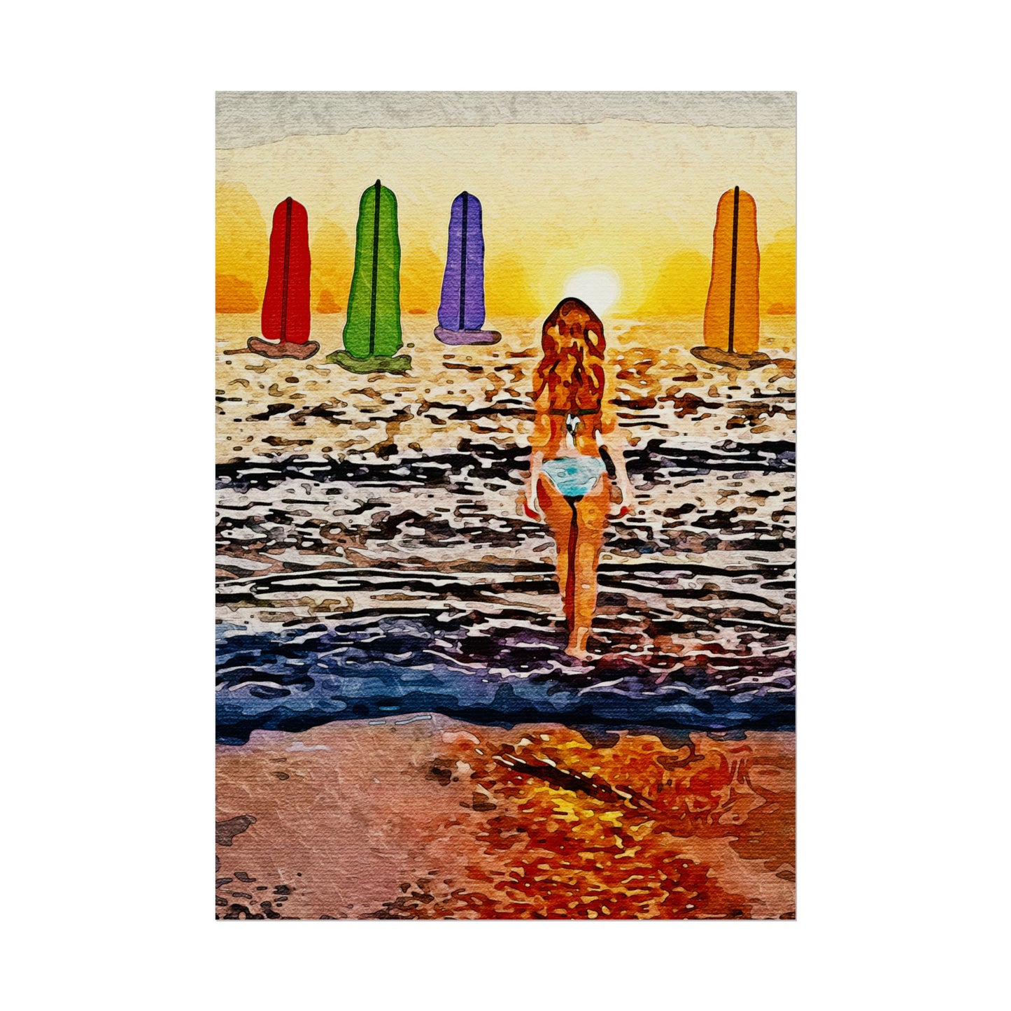 "Chasing Horizons: A Sunset Journey of Hope and Serenity Beyond the Waves" - Beach-Themed Rolled Posters, Decorative Wall Art, Summer Decor, Coastal Vibe, Surfing Gift, Ocean Sunset Print